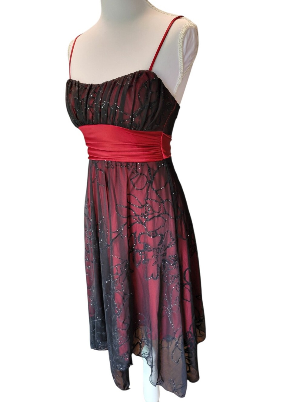 90s Y2k Vampy Goth Grunge Glitter Floral Overlay Dress View 4
